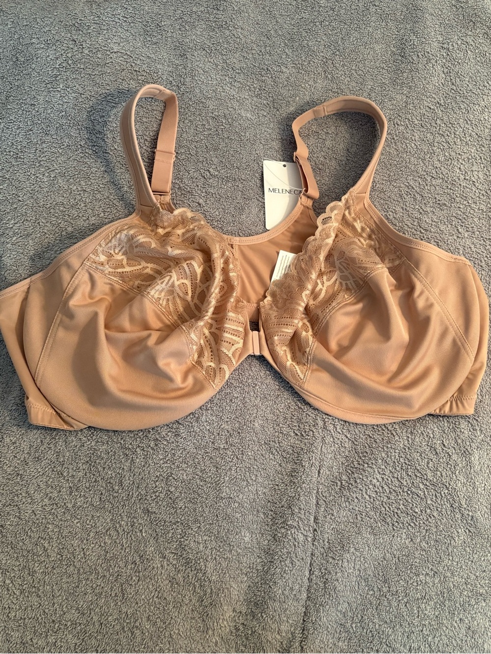 NWT Meleneca Beige Plus Size Bra 48DD Front Clip Closure Underwire No Padding